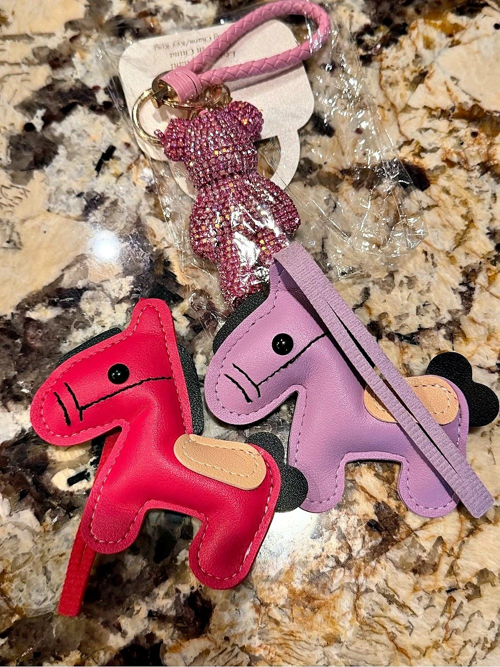 Faux Leather Horses Charms, Rhinstone Pink Bear Key Chain Charms Bundle NWT